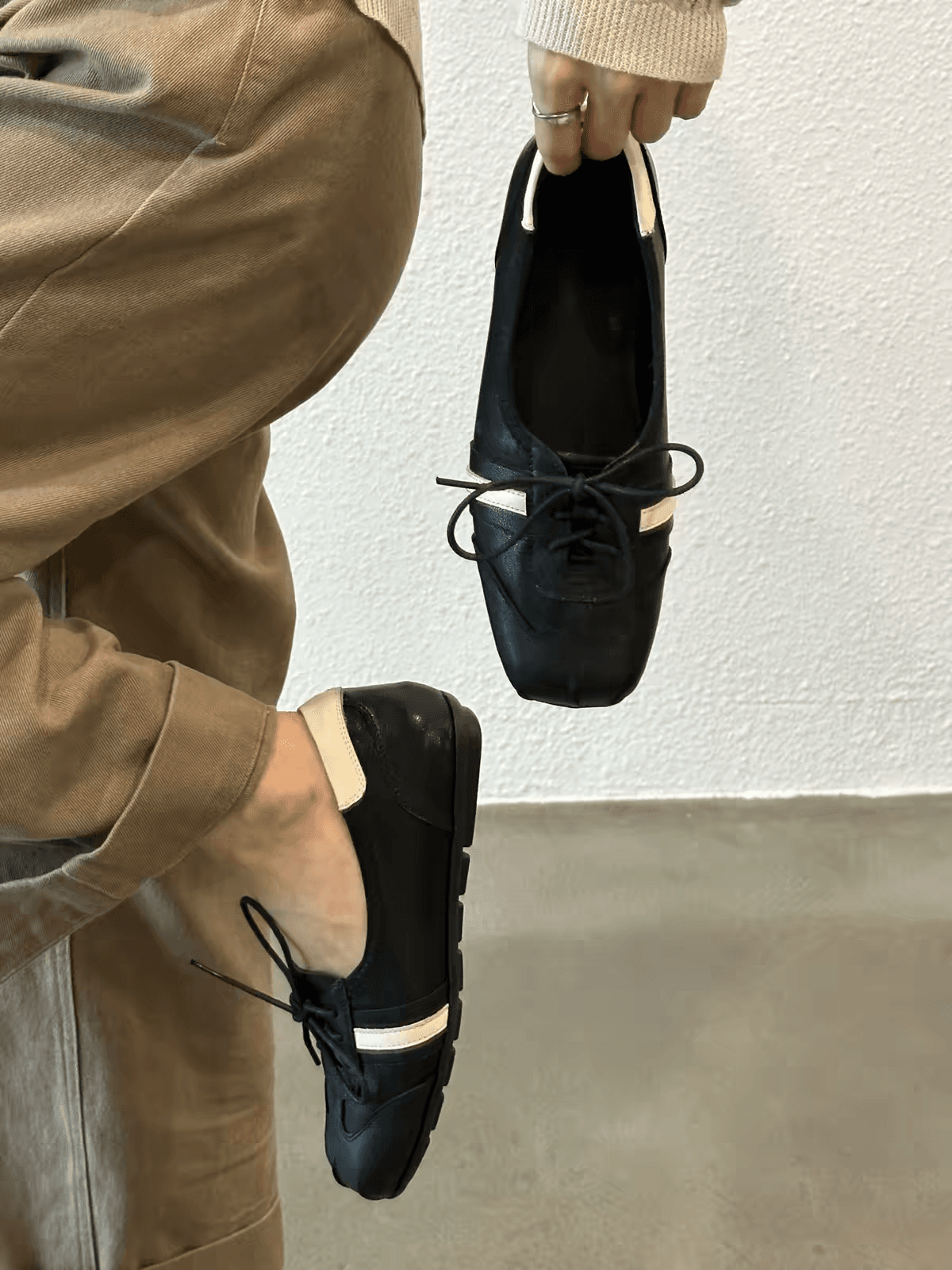 French Retro Square Toe Lace Up Daily Comfortable British Style Simple Fashion Loafer Slip On Lazy Shoes